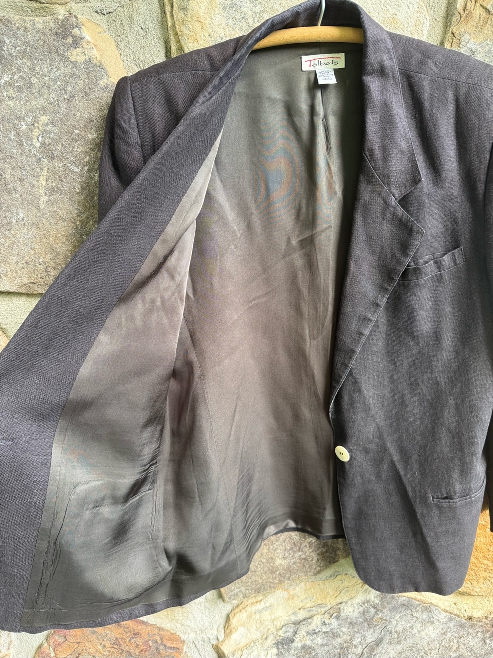 Talbots Vintage Black 100% Linen Blazer 12 Oversized Office Tailored Coastal - Picture 5 of 16